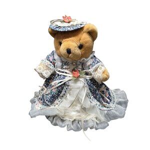 Vintage Anco Victorian Style Dressed Plush Teddy Bear With Lace & Floral Outfit